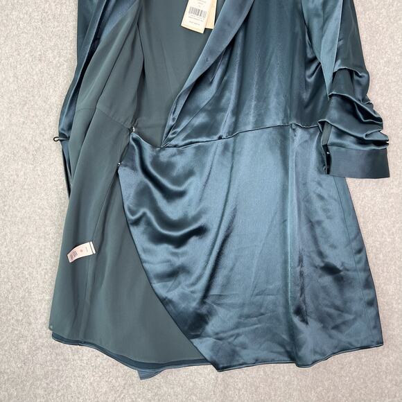 Cinq à Sept Teal Sabina Satin Wrap Mini Dress Size 12 - Picture 7 of 11